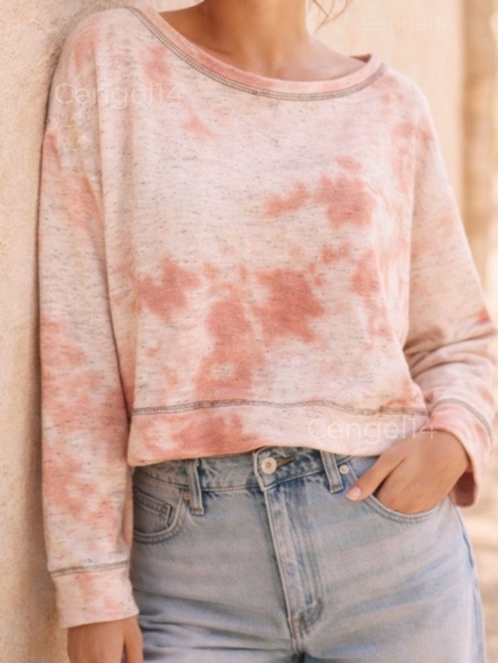 Free People Movement Cropped Tie Dye Sweatshirt Blush Pink S